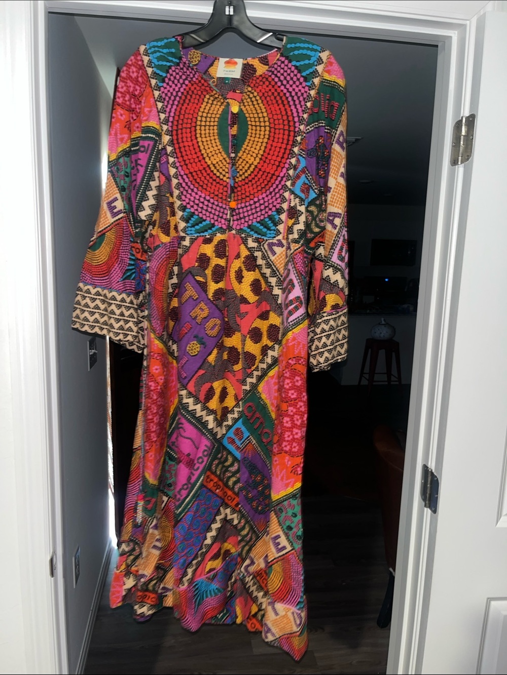 Farm Rio Dotted Patchwork Scarf Midi Dress